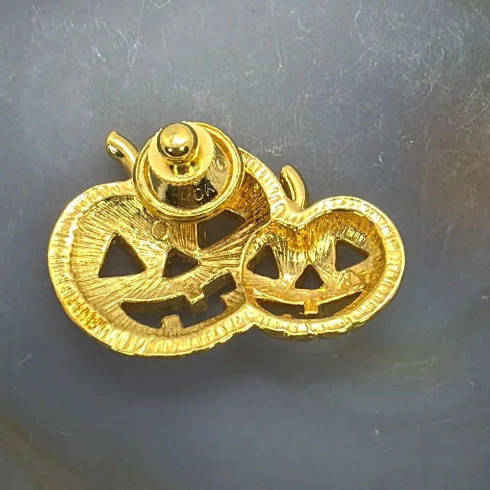 Vintage Avon Gold-Tone Double Pumpkin Halloween Pin Brooch Fall Harvest Autumn - Picture 2 of 9
